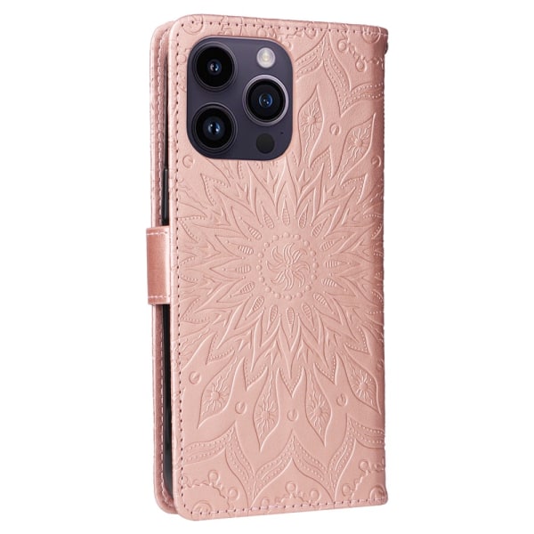 SKALO iPhone 15 Pro Max Mandala lompakkokotelo - Ruusukulta Pink gold
