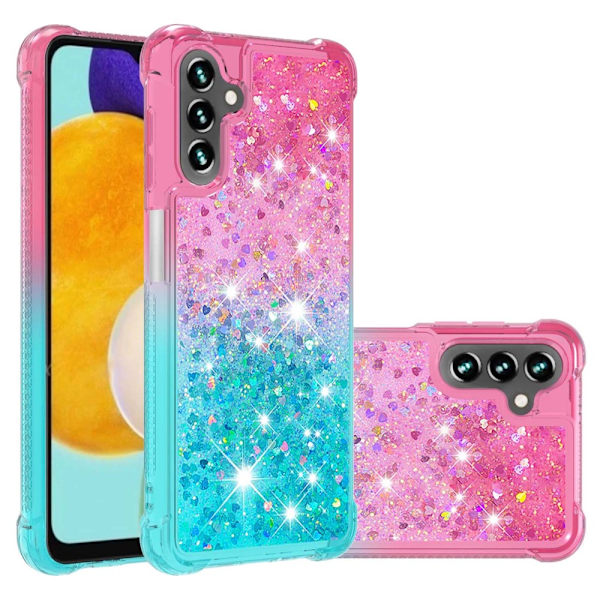 SKALO Samsung A54 5G Juoksuhiekka Glitter Sydämet TPU kuori - Pinkki-Turkoosi Multicolor