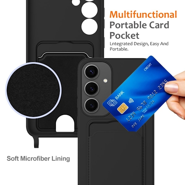 SKALO Samsung S25 Mobilhalskæde med kortholder Cover - Sort Black