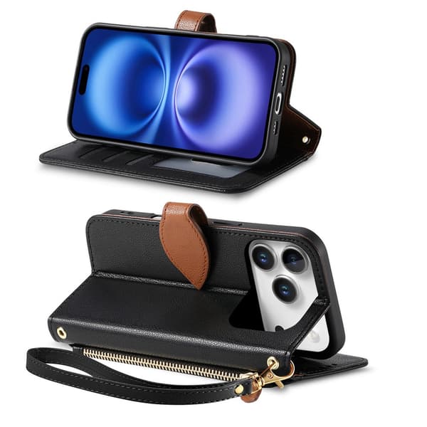 SKALO PU-Læder Bladdesign Flip Cover til iPhone 17 Pro Max - Sort Black