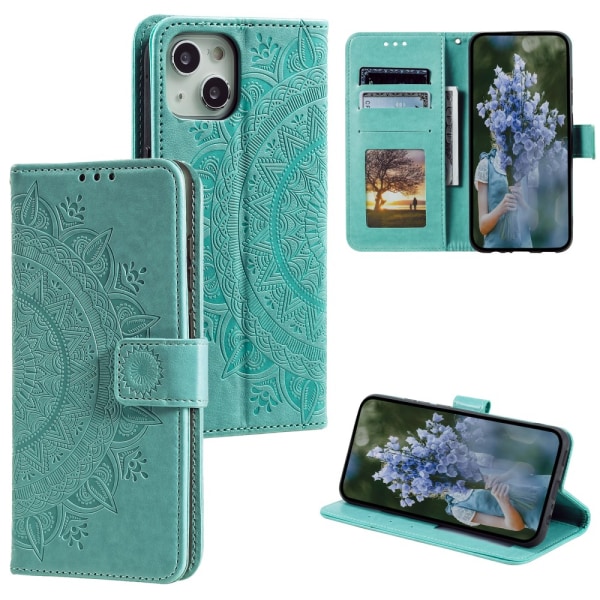 SKALO iPhone 15 Mandala lompakkokotelo - Turkoosi Turquoise