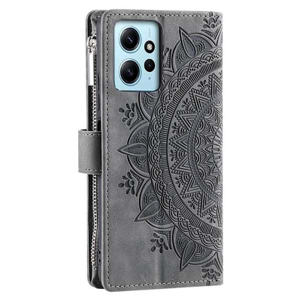 SKALO Xiaomi Redmi Note 12 4G Big Wallet Mandala Lompakkokotelo - Harmaa Grey