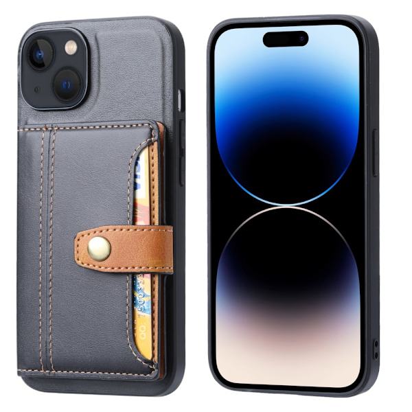 SKALO iPhone 15 PU-læder Cover med Pung - Sort Black
