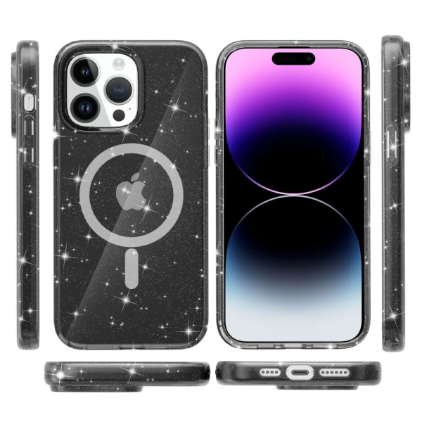 SKALO iPhone 15 Pro Max Glitter Magnetic Ring TPU Suojakuori - Musta Black