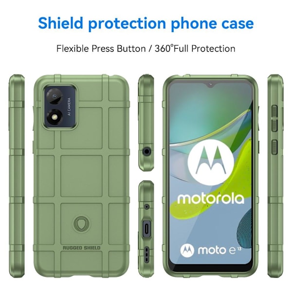 SKALO Motorola Moto E13 4G Rugged Shield iskunkestävä TPU suojakuori Green