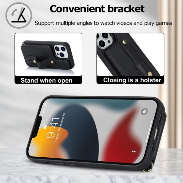 SKALO iPhone 15 Pro PU Läder Skal med Plånbok - Svart Svart