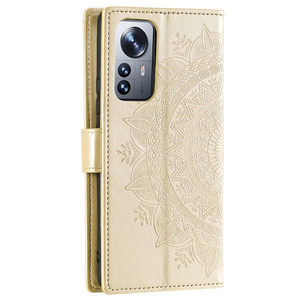 SKALO Xiaomi 12 Pro Mandala Plånboksfodral - Guld Guld