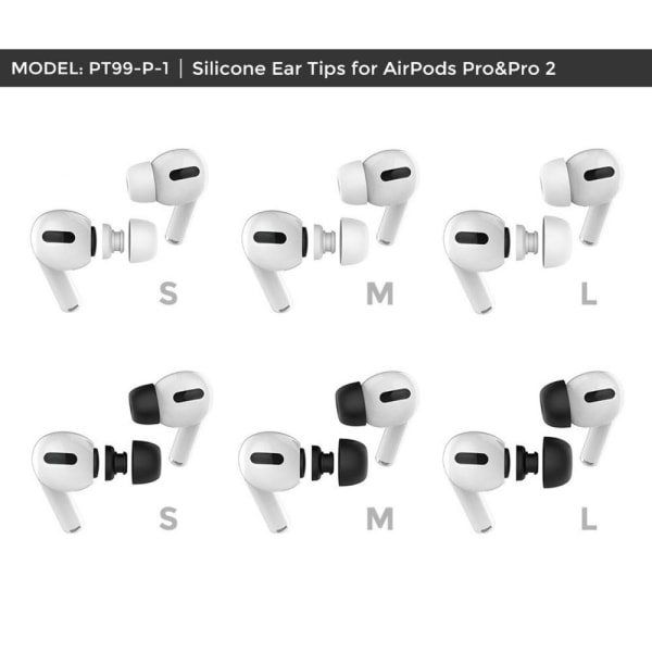 AHASTYLE AirPods Pro 1/2 Öronkuddar i Silikon S+M+L - Svart Svart