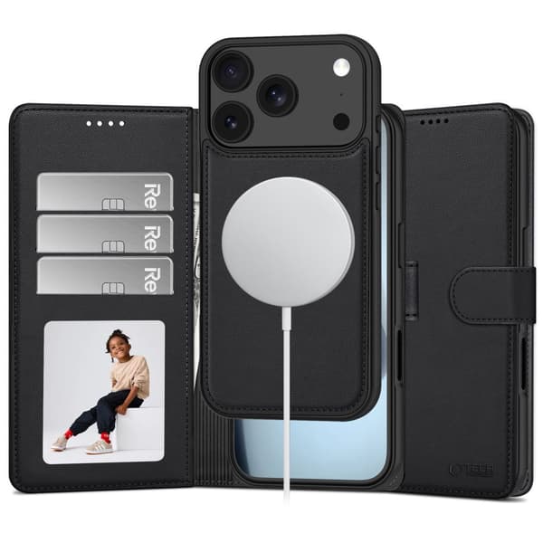 Tech-Protect 2i1 Wallet MagSafe Pungetui/Cover til iPhone 17 Pro Max - Matsort Black