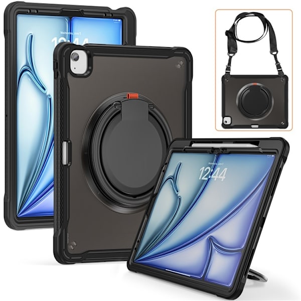 SKALO iPad Pro 12.9 (Gen 4/5/6) Erittäin Iskunkestävä Armor-rengas Olkahihnalla Suojakuori - Musta Black