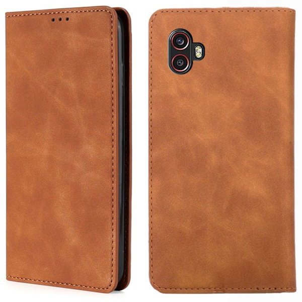 SKALO Samsung Xcover6 Pro 5G Slim Premium Lompakkokotelo - Vaaleanruskea Light brown