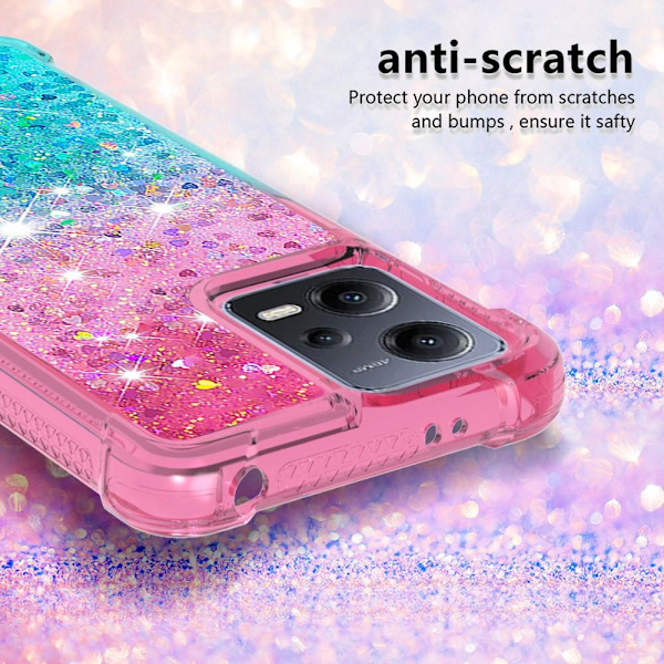 SKALO Xiaomi Redmi Note 12 5G Juoksuhiekka Glitter Sydämet TPU kuori - Pinkki-Turkoosi Multicolor