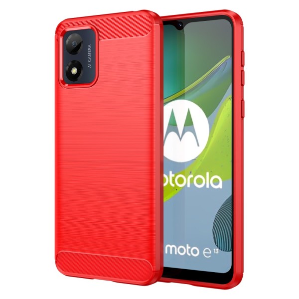 SKALO Motorola Moto E13 4G Armor Carbon Stöttåligt TPU-skal - Fl Röd