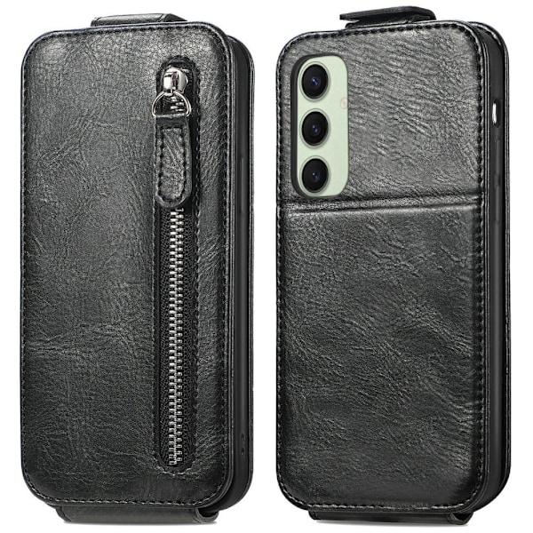 SKALO Samsung S24 FE Vertical Flip Lompakkokotelo - Musta Black