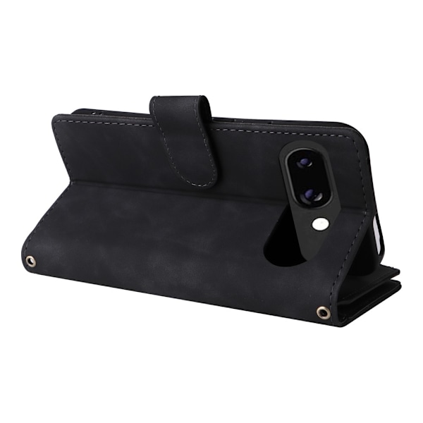 SKALO Google Pixel 9a Zipper PU-Nahka Lompakkokotelo - Musta Black
