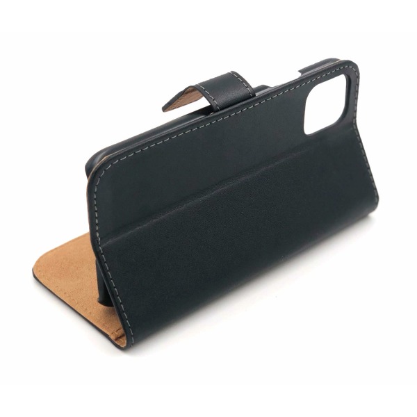 SKALO iPhone 11 Pro Max Flip Cover m. Pung i Ægte Læder - Vælg farve Black