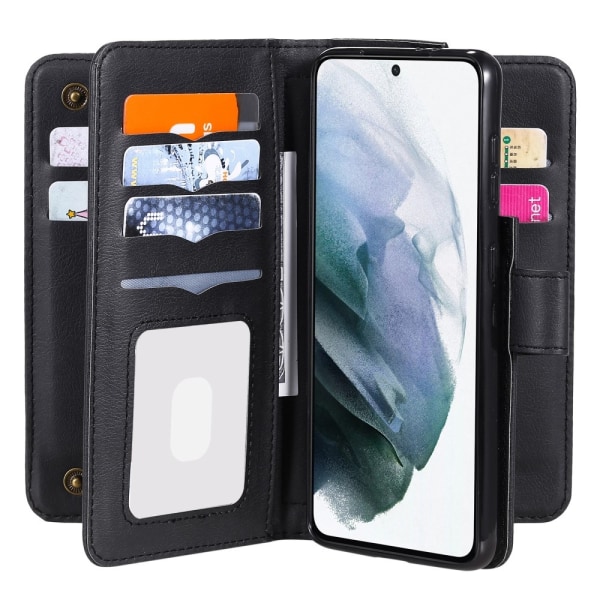SKALO Samsung S21 10-osainen lompakkokotelo - musta Black