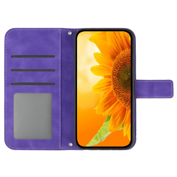 SKALO Motorola Edge 40 Neo 5G Embossed Flower Plånboksfodral i PU-Läder - Mörklila Mörklila