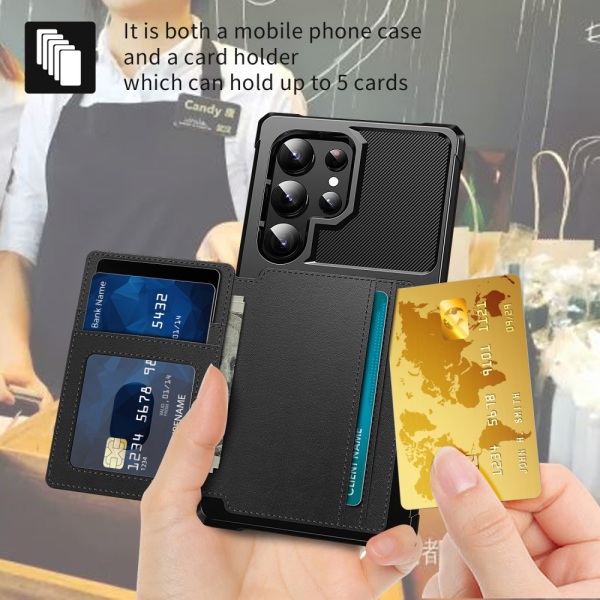 SKALO Samsung S24 Ultra Stöttåligt Skal med Plånbok - Svart Svart