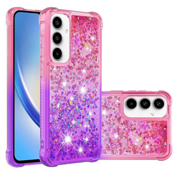 SKALO Samsung A35 5G Kvicksand Glitter Hjärtan TPU-skal - Rosa-Lila multifärg
