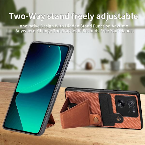 SKALO Xiaomi 13T/13T Pro Carbon Fiber Skal med Korthållare - Brun Brun