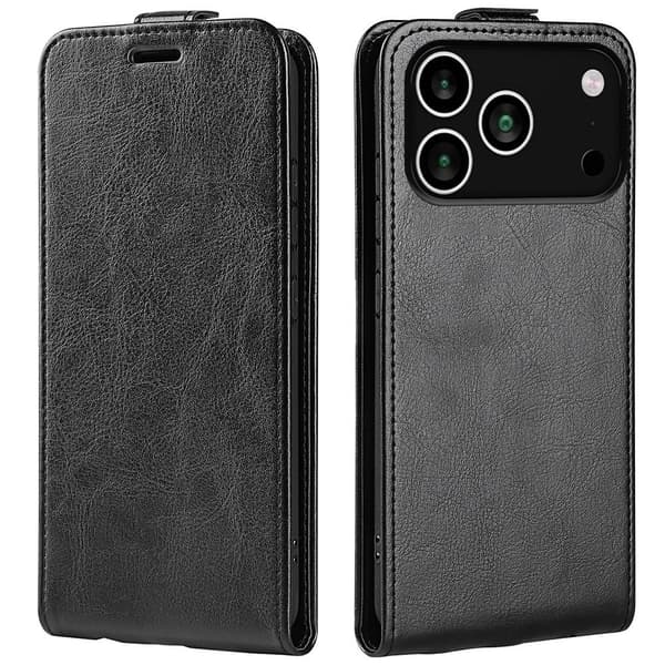 SKALO Vertical Flip PU-Læder Flip Cover til iPhone 18 Pro - Sort Black