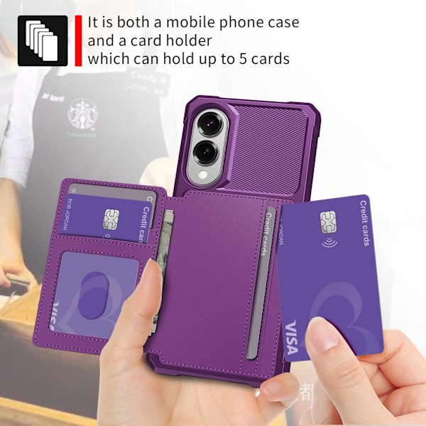 SKALO Samsung S25 Edge Stødresistent Cover med Pung- Lilla Purple