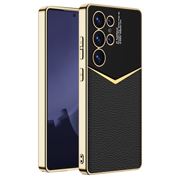 SKALO Samsung S25 Ultra GKK PU-Läder Guldkant Skal - Svart Svart