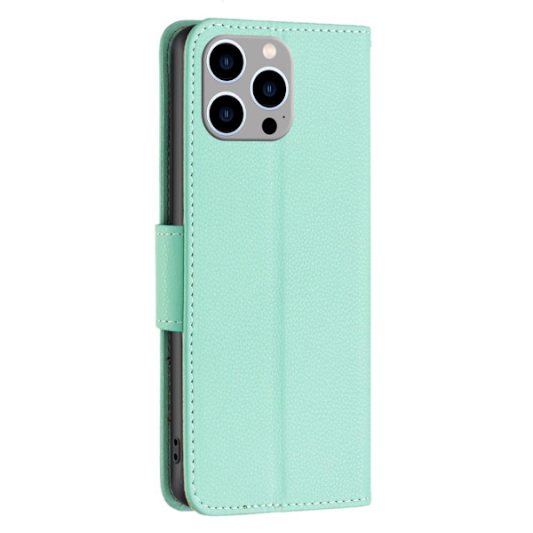SKALO iPhone 15 Pro Max Litchi Flip Cover - Turkis Turquoise