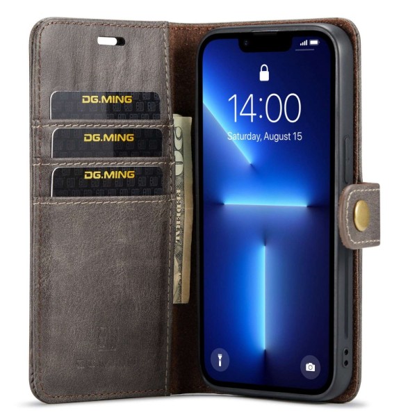 DG MING iPhone 14 Pro 2-i-1 Magnet Plånboksfodral - Grå grå