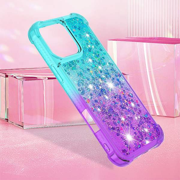 SKALO iPhone 16 Pro Max Kvicksand Glitter Hjerter TPU Cover - Turkis-Lilla Multicolor