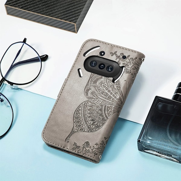 SKALO Nothing Phone (3a) 5G Mandala Butterfly Lompakkokotelo - Harmaa Grey