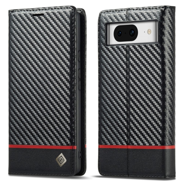 SKALO Google Pixel 8 LC.IMEEKE Carbon Fiber Lompakkokotelo PU-nahkaa - Musta Black