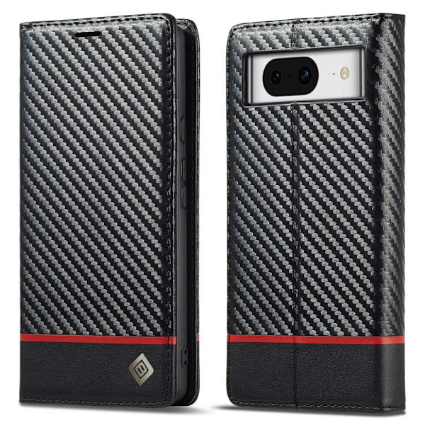 SKALO Google Pixel 8 LC.IMEEKE Carbon Fiber Plånboksfodral i PU-Läder - Svart Svart