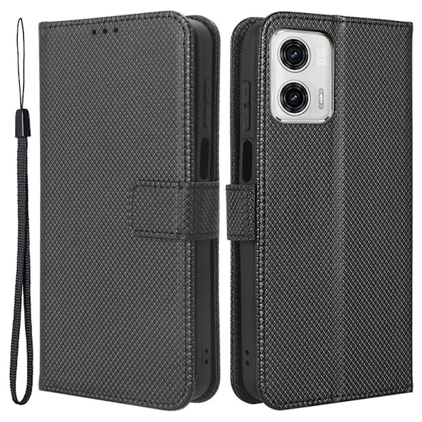 SKALO Motorola Moto G73 5G Premium Mini Rhombus Wallet Flip Cover - Sort Black