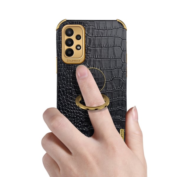 SKALO Samsung A23 5G Crocodile Guldkant Cover - Sort Black