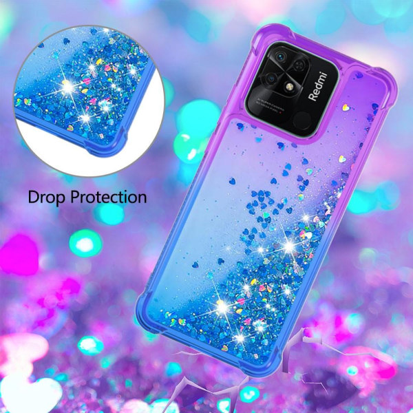 SKALO Xiaomi Redmi 10C Kvicksand Glitter Hjerter TPU Cover - Lilla-Blå Multicolor
