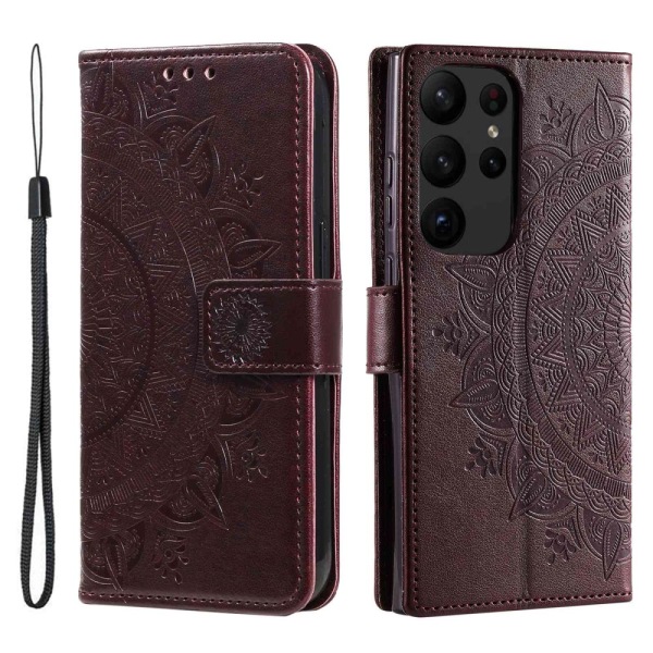 SKALO Samsung S23 Ultra Mandala Flip Cover - Brun Brown