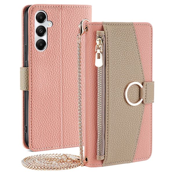 SKALO Samsung A05s 4G Litchi Makeup Mirror Flip Cover - Pink Pink
