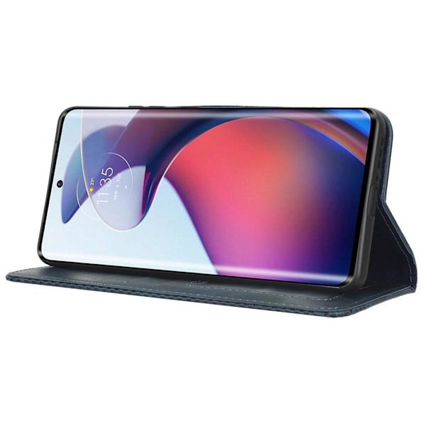 SKALO Motorola Edge 30 Fusion 5G Premium Pungetui med prægning - Blå Blue