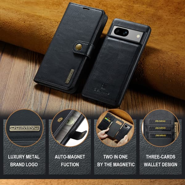 DG MING Google Pixel 7a 2-i-1 Magnet Pungetui - Sort Black