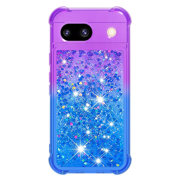 SKALO Google Pixel 8a Juoksuhiekka Glitter Sydämet TPU kuori - Violetti-Sininen Multicolor