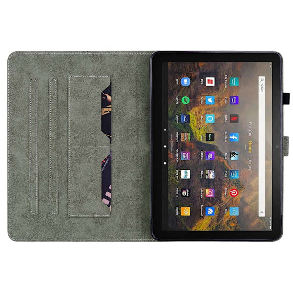 SKALO Amazon Fire HD 10/10 Plus (2021) Cute Tiger PU-læder Flip Cover - Sort Black