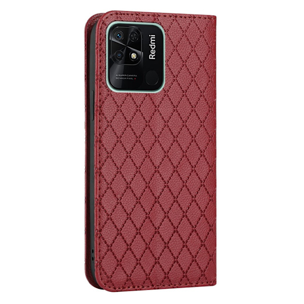 SKALO Xiaomi Redmi 10C Rhombus Litchi Flip Cover - Rød Red