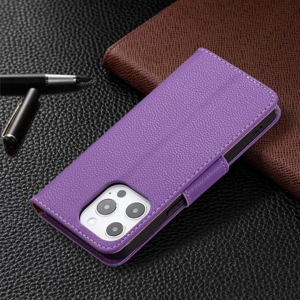 SKALO iPhone 13 Pro Premium Litchi Wallet - violetti Purple