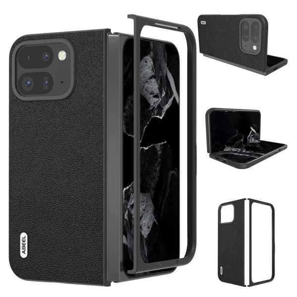 ABEEL Google Pixel 9 Pro Fold Genuine Leather Cover - Sort Black
