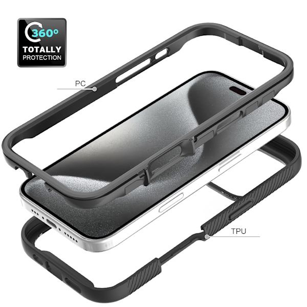 SKALO iPhone 16 Pro Iskunkestävä Clear Hybrid Suojakuori + suojakalvo - Musta Black