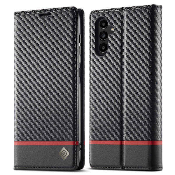 SKALO Samsung A15 5G LC.IMEEKE Carbon Fiber Pungetui i PU-læder - Sort Black