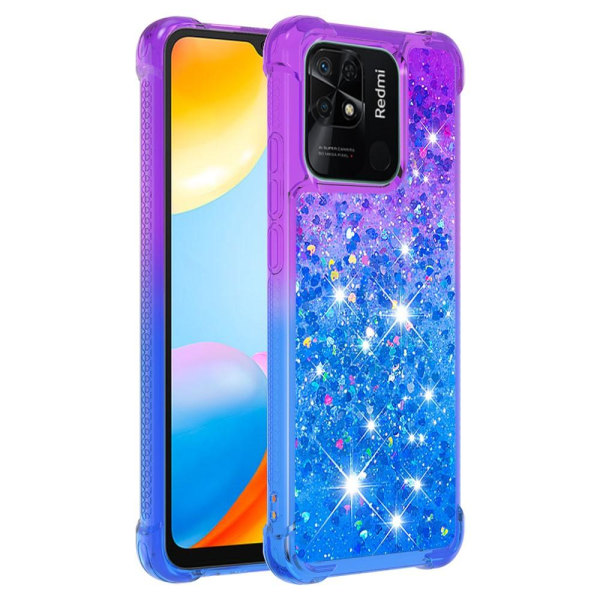 SKALO Xiaomi Redmi 10C Kvicksand Glitter Hjärtan TPU-skal - Lila-Blå multifärg
