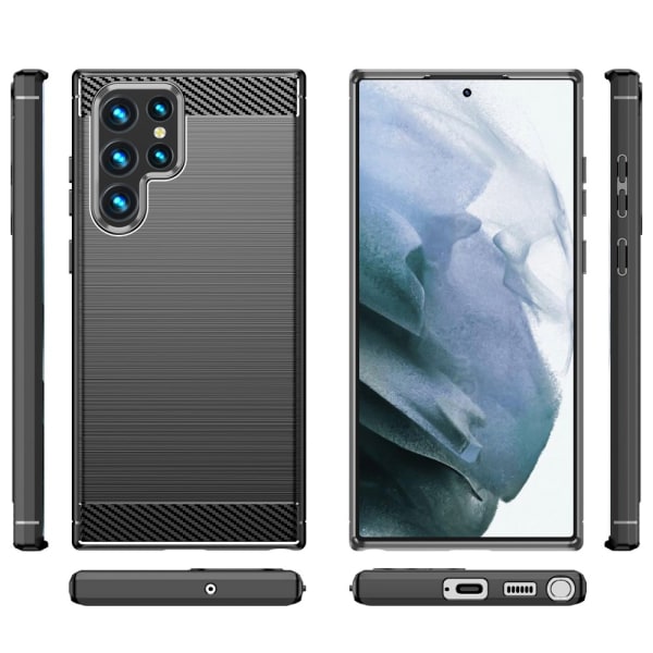 SKALO Samsung S23 Ultra Armor Carbon Iskunkestävä TPU suojakuori Black